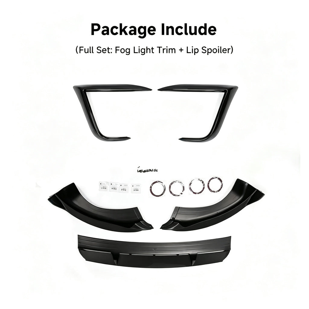 3-Piece Front Lip Spoiler & Fog Light Trim & Split-Type Side Skirts for Tesla Model Y Juniper 2025+