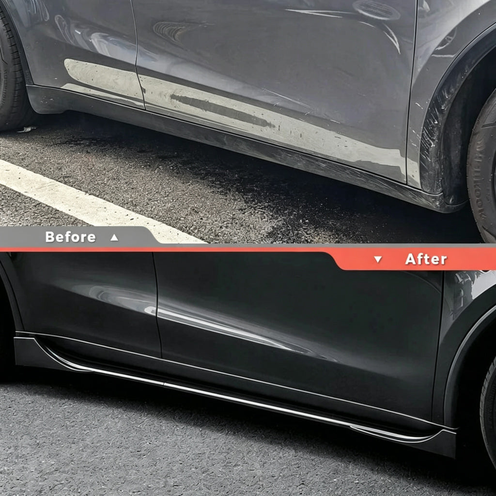 3-Piece Front Lip Spoiler & Fog Light Trim & Split-Type Side Skirts for Tesla Model Y Juniper 2025+