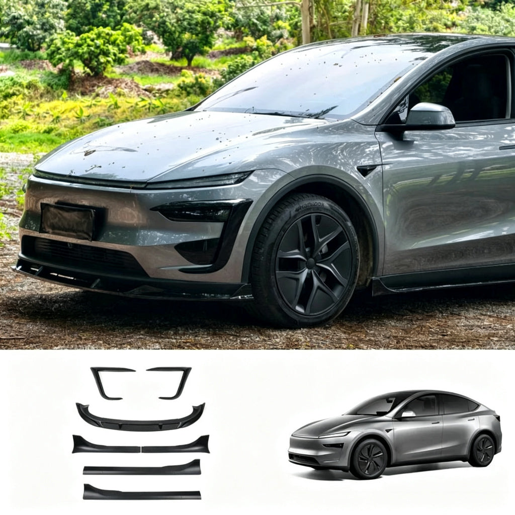 3-Piece Front Lip Spoiler & Fog Light Trim & Split-Type Side Skirts for Tesla Model Y Juniper 2025+