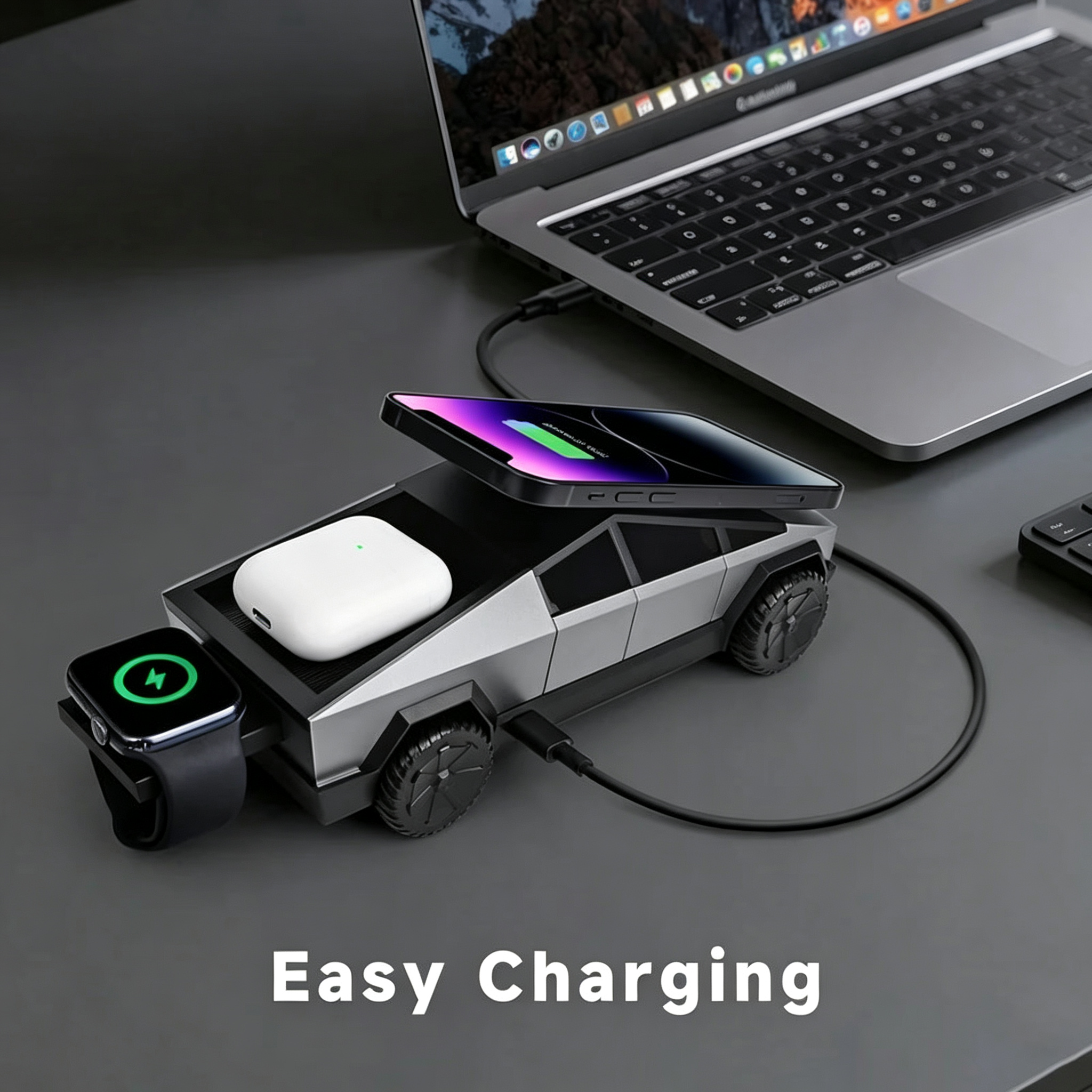Cybertruck Wireless Charger 3-in-1 Charging Stand for All Cars