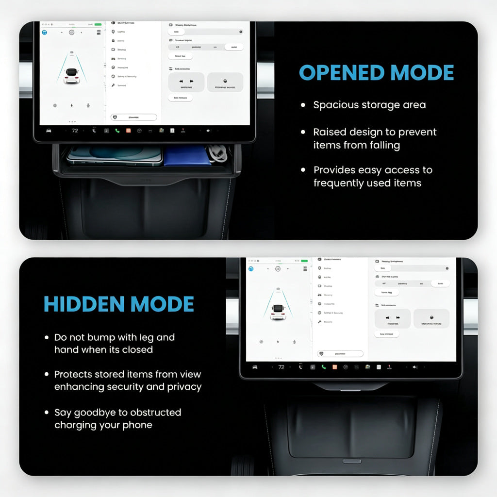 Model 3/Y Hidden Foldable Central Control Screen Lower Storage Box for Tesla
