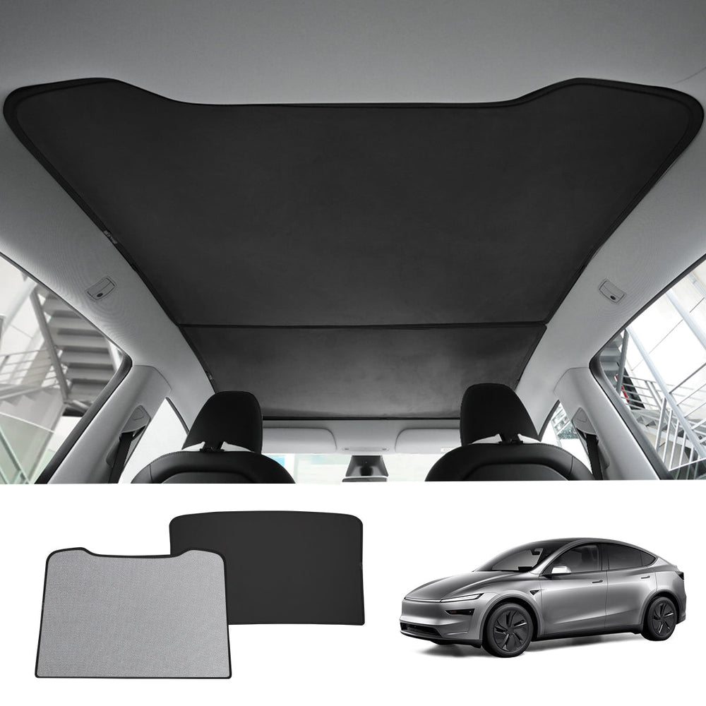 Alcantara Split Nano Ice Crystal Glass Roof Sunshade for Tesla Model Y Juniper 2025+ - T-Launch