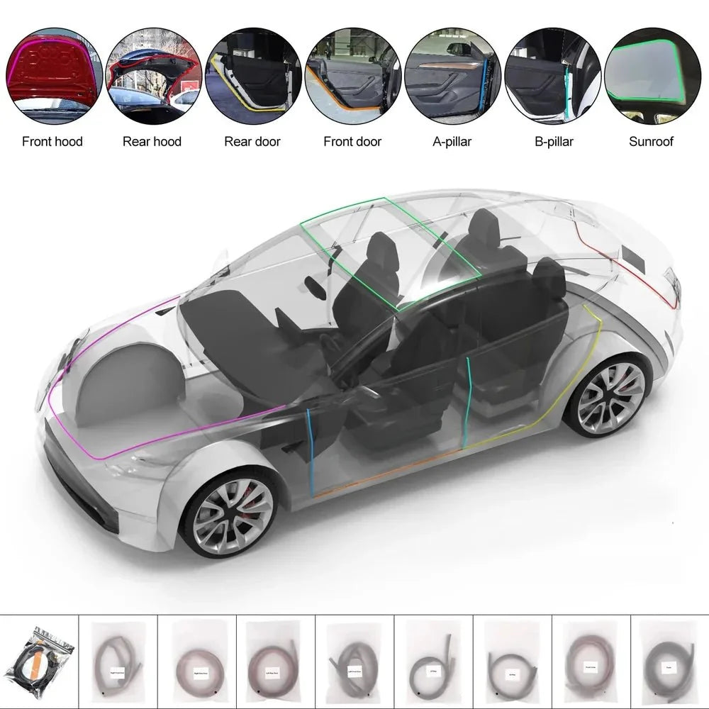 Tesla Model 3/Y Door Seal Kit Soundproof Rubber Weatherstrip (2017+) - T-Launch
